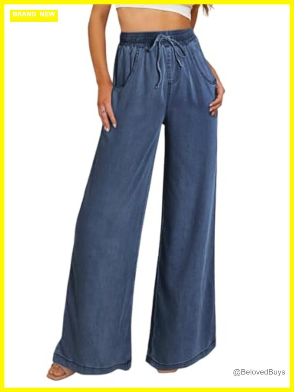 Wide Leg High Waisted Drawstring Denim Jeans Loose Fit Tencel